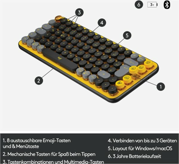 Logitech POP Keys (DE) Bluetooth Tastatur Blast/gelb 5 Logitech POP Keys (DE) Bluetooth Tastatur Blast/gelb – Bild 5